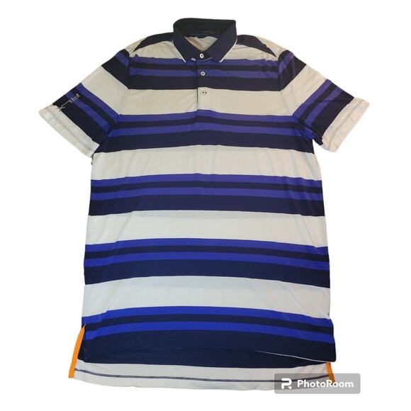 RLX Ralph Lauren Mens Golf Polo Size M White Blue Stripes Stretch Moisture-Wick - Picture 1 of 9